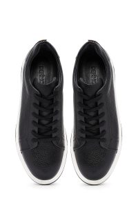 کتونی مردانه چرمی مشکی بندی زیره ضخیم دری مد