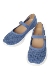 کفش زنانه جیر آبی طرح‌دار سگک‌دار راحتی دری مد