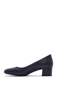 کفش زنانه چرم سرمه‌ای پاشنه‌کوتاه ضخیم دری مد