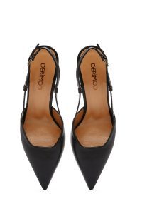 کفش زنانه چرم مشکی پشت‌باز پاشنه‌دار دری مد