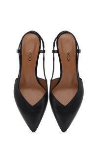 کفش زنانه چرم مشکی پشت‌باز پاشنه‌دار دری مد