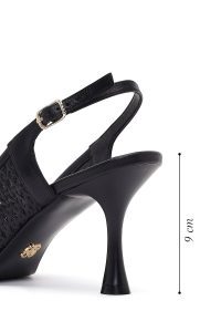 کفش زنانه چرم مشکی پشت‌باز پاشنه‌نازک مچی سگک‌دار طرح‌دار دری مد