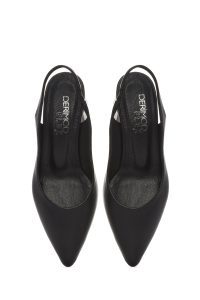 کفش زنانه چرم مشکی پشت‌باز پاشنه‌کوتاه ضخیم دری مد