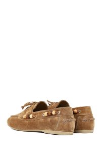 کفش لوفر زنانه جیر قهوه‌ای با جزئیات اکسسوری دری مد