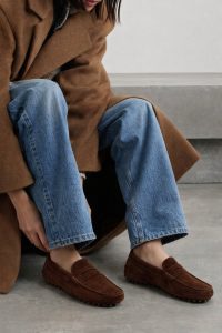 کفش لوفر زنانه جیر قهوه‌ای دری مد