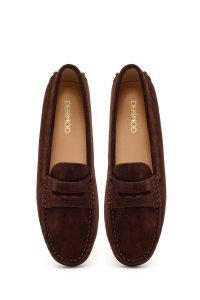 کفش لوفر زنانه جیر قهوه‌ای دری مد