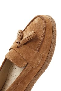 کفش لوفر زنانه جیر قهوه‌ای راحتی دری مد