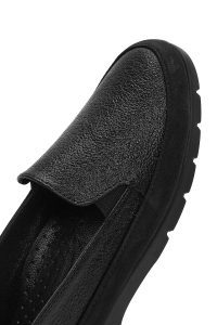 کفش لوفر زنانه چرم مشکی براق راحتی دری مد