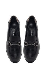 کفش لوفر زنانه چرم مشکی سگک‌دار لژدار راحتی دری مد