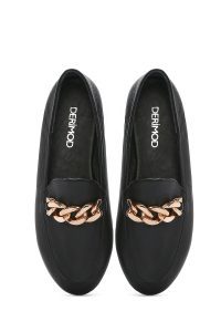 کفش لوفر زنانه چرم مشکی سگک‌دار مدل ماسکولن دری مد