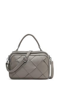 کیف زنانه خاکستری بلند بنددار بافتنی دری مد