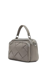 کیف زنانه خاکستری بلند بنددار بافتنی دری مد