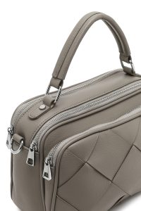 کیف زنانه خاکستری بلند بنددار بافتنی دری مد