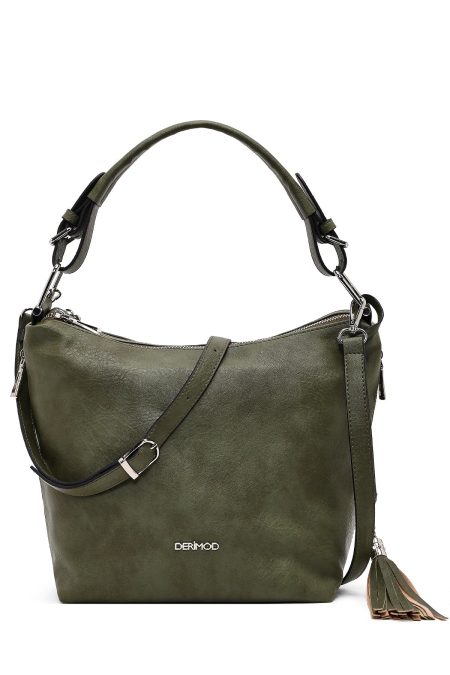 کیف زنانه سبز زیتونی بلند بنددار دری مد