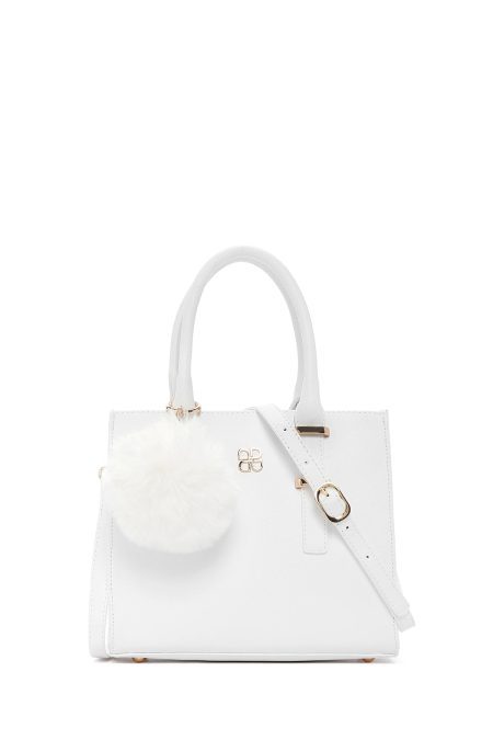 کیف زنانه سفید بلند بنددار با اکسسوری دری مد