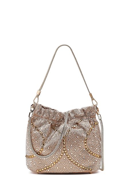 کیف زنانه طلایی بلند زنجیری سنگی مینی مراسم دری مد