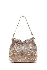 کیف زنانه طلایی بلند زنجیری سنگی مینی مراسم دری مد