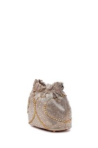 کیف زنانه طلایی بلند زنجیری سنگی مینی مراسم دری مد