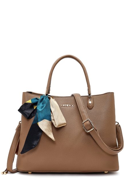 کیف زنانه طوسی بلند بنددار با اکسسوری دری مد