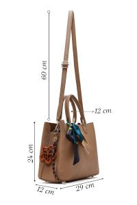 کیف زنانه طوسی بلند بنددار با اکسسوری دری مد