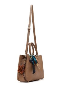 کیف زنانه طوسی بلند بنددار با اکسسوری دری مد