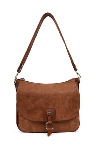 کیف زنانه قهوه‌ای بلند بنددار دری مد