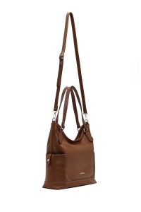 کیف زنانه قهوه‌ای بلند بنددار دری مد