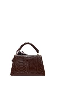 کیف زنانه قهوه‌ای بلند کروکو طرح‌دار کلاسیک دری مد