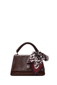 کیف زنانه قهوه‌ای بلند کروکو طرح‌دار کلاسیک دری مد