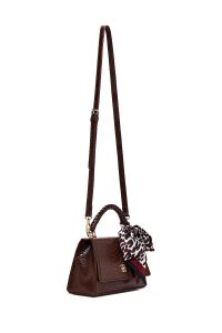 کیف زنانه قهوه‌ای بلند کروکو طرح‌دار کلاسیک دری مد