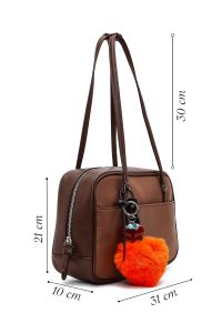 کیف زنانه قهوه‌ای بنددار با اکسسوری دری مد