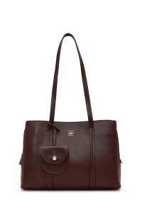 کیف زنانه قهوه‌ای بنددار با اکسسوری دری مد