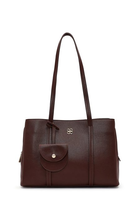 کیف زنانه قهوه‌ای بنددار با اکسسوری دری مد