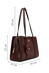 کیف زنانه قهوه‌ای بنددار با اکسسوری دری مد