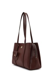 کیف زنانه قهوه‌ای بنددار با اکسسوری دری مد