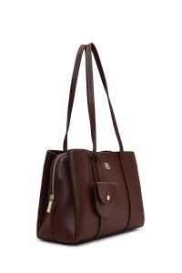 کیف زنانه قهوه‌ای بنددار با اکسسوری دری مد