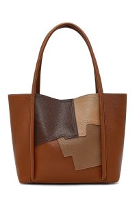 کیف زنانه قهوه‌ای طرح‌دار بنددار دری مد