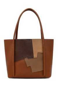 کیف زنانه قهوه‌ای طرح‌دار بنددار دری مد