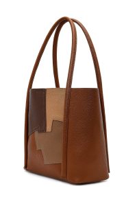 کیف زنانه قهوه‌ای طرح‌دار بنددار دری مد