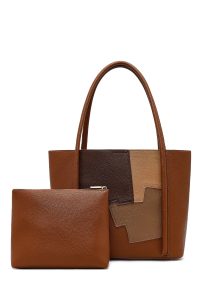 کیف زنانه قهوه‌ای طرح‌دار بنددار دری مد