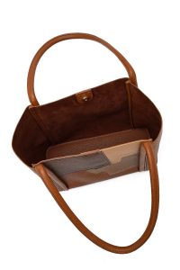 کیف زنانه قهوه‌ای طرح‌دار بنددار دری مد