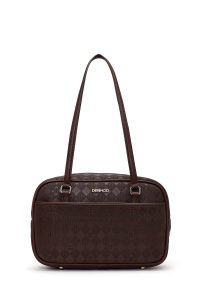 کیف زنانه قهوه‌ای طرح‌دار دری مد