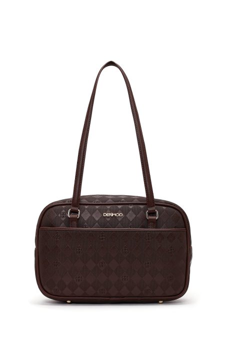 کیف زنانه قهوه‌ای طرح‌دار دری مد