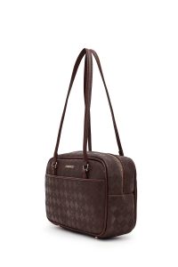 کیف زنانه قهوه‌ای طرح‌دار دری مد