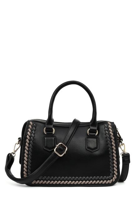 کیف زنانه مشکی بلند با جزئیات بافت دری مد