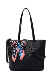 کیف زنانه مشکی بلند بنددار با اکسسوری دری مد