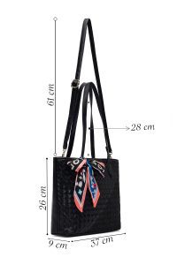 کیف زنانه مشکی بلند بنددار با اکسسوری دری مد