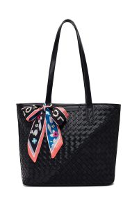 کیف زنانه مشکی بلند بنددار با اکسسوری دری مد