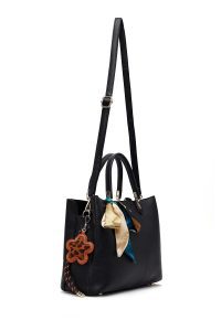 کیف زنانه مشکی بلند بنددار با اکسسوری دری مد