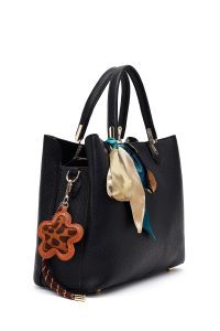 کیف زنانه مشکی بلند بنددار با اکسسوری دری مد